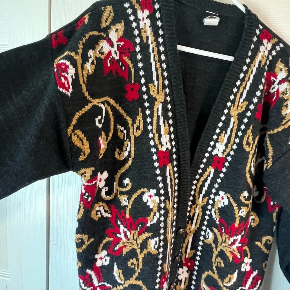 Vintage Panther Nordic Floral Cardigan Sweater Large - Picture 9 of 13